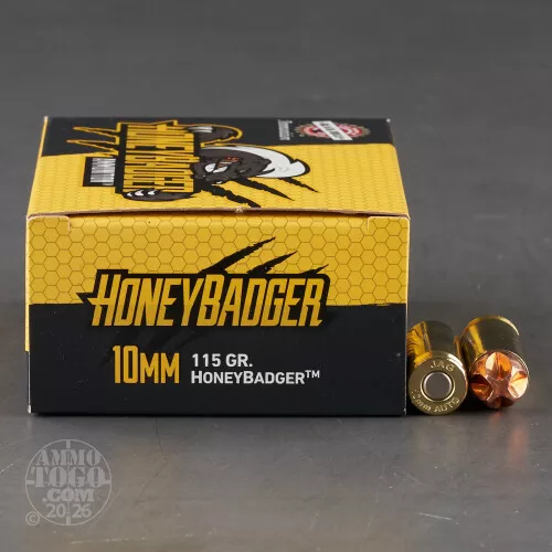 10mm Auto Ammo – 20 Rounds of 115 Grain HoneyBadger by Black Hills Ammunition