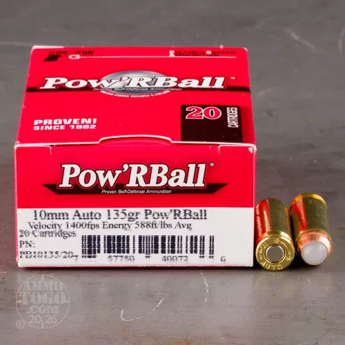 10mm Auto Ammo – 20 Rounds of 135 Grain Jacketed Hollow-Point (JHP) by Corbon