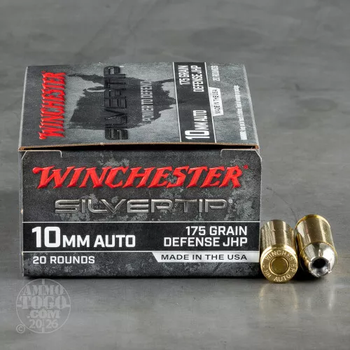 10mm Auto Ammo – 20 Rounds of 175 Grain Jacketed Hollow-Point (JHP) by Winchester