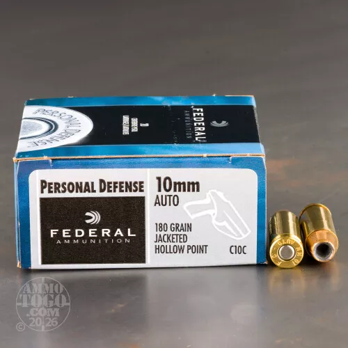 10mm Auto Ammunition for Sale. Federal 180 Grain Jacketed Hollow-Point (JHP) – 20 Rounds