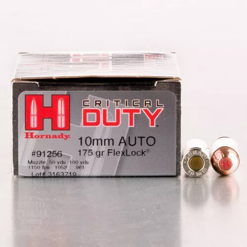10mm Auto Ammunition for Sale. Hornady 175 Grain Jacketed Hollow-Point (JHP) – 20 Rounds