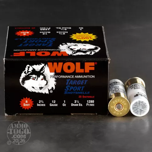 12 Gauge Ammo – 250 Rounds of 1 oz. #8 Shot by Wolf