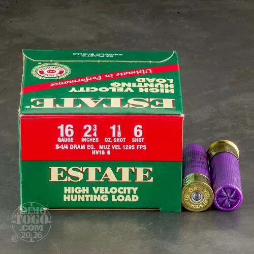 16 Gauge Ammo – 25 Rounds of 1-1/8 oz. #6 Shot by Estate Cartridge