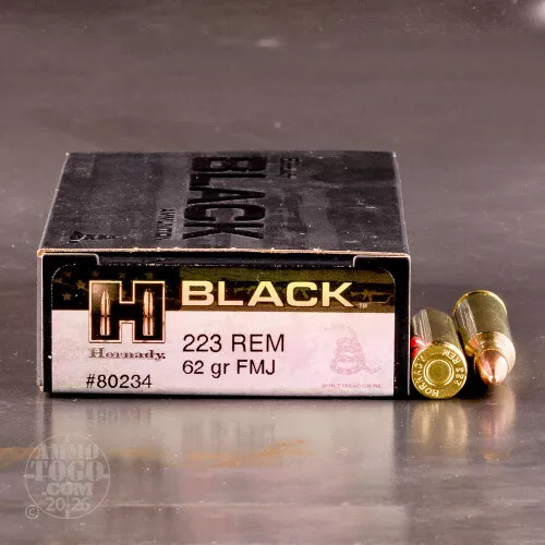223 Remington Ammo – 200 Rounds of 62 Grain Full Metal Jacket (FMJ) by Hornady