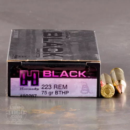 223 Remington Ammo – 200 Rounds of 75 Grain Hollow-Point Boat Tail (HP-BT) by Hornady