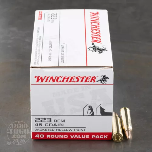 223 Remington Ammo – 400 Rounds of 45 Grain Jacketed Hollow-Point (JHP) by Winchester