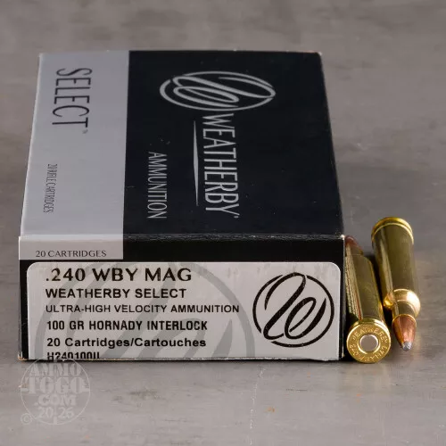 .240 Weatherby Ammo – 20 Rounds of 100 Grain Soft-Point (SP) by Weatherby Ammunition
