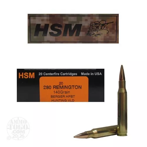 280 Remington Ammunition for Sale. HSM Ammunition 140 Grain Hollow-Point Boat Tail (HP-BT) – 20 Rounds