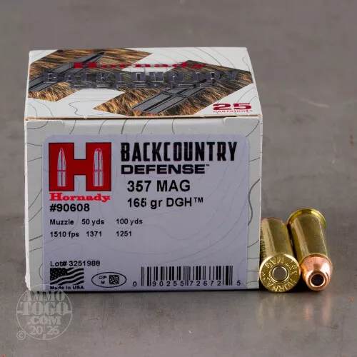 357 Magnum Ammunition for Sale. Hornady 165 Grain Dangerous Game Solid – 25 Rounds