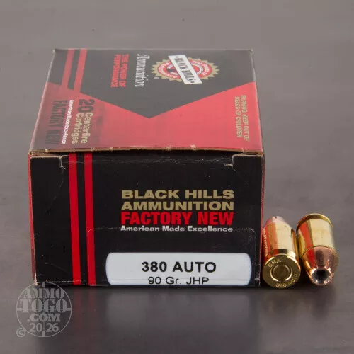 380 Auto (ACP) Jacketed Hollow-Point (JHP) Ammo for Sale by Black Hills Ammunition – 20 Rounds