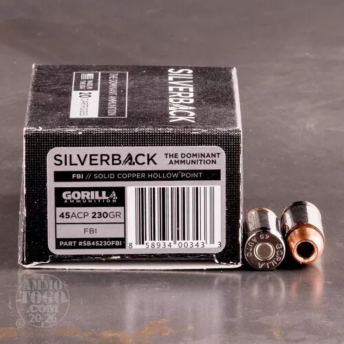 45 ACP (Auto) Solid Copper Hollow Point (SCHP) Ammo for Sale by Gorilla Ammunition – 20 Rounds