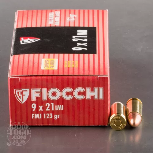 9x21mm IMI Ammo – 50 Rounds of 123 Grain Full Metal Jacket (FMJ) by Fiocchi