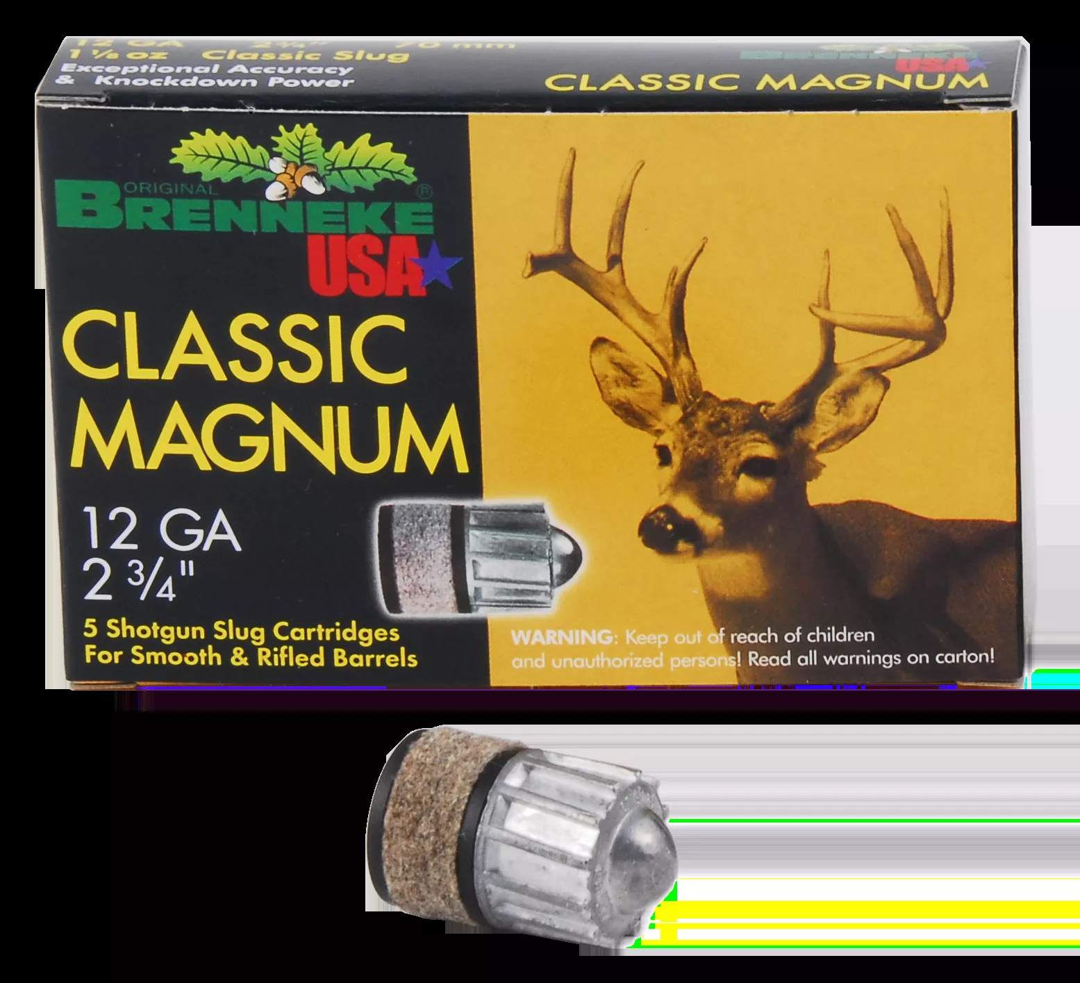 Brenneke Classic Magnum 12 Ga 2-3/4″ 1-1/8 oz Lead Slug 5/Box