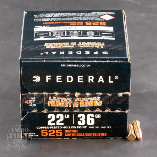 Cheap 22 Long Rifle (LR) ammo - Bulk Federal Copper-Plated Hollow-Point (CPHP) 525 Round Packs
