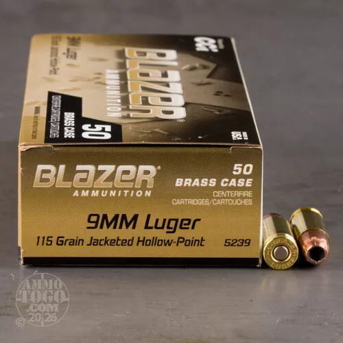 Cheap 9mm Luger (9×19) ammo – Bulk Blazer Brass Jacketed Hollow-Point (JHP) 500 Round Packs