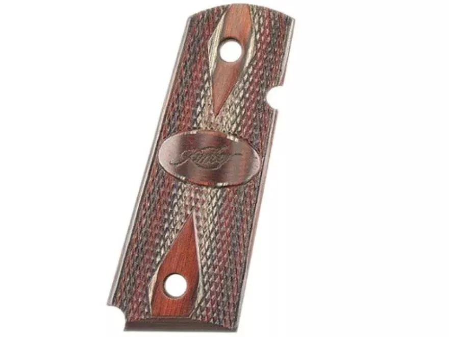 Kimber Elite Grips 1911 Officer, Compact Ambidextrous Safety Cut Laminate Ruby and Charcoal with Kimber Logo
