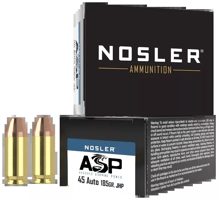 Nosler Assured Stopping Power 45 ACP 185 gr JHP - Box or Case
