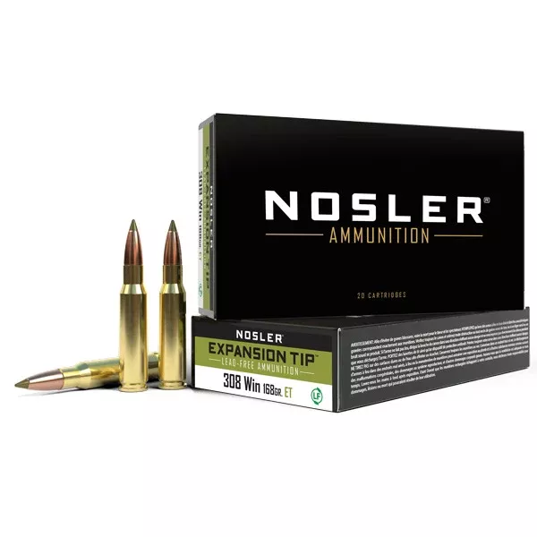 Nosler E-Tip 308 Winchester Ammunition 168 Grain Polymer Tip Box of 20