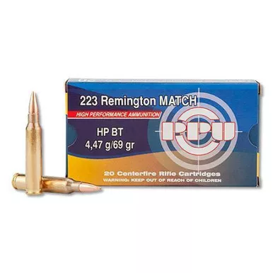 PPU Match Ammunition, .223 Rem, 69 gr HPBT, 20 Rds