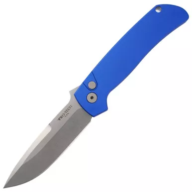 ProTech Bob Terzuola ATCF AUTO Folding Knife - 3.5" 154CM Stonewashed Drop Point Blade, Blue Aluminum Handles - BT2601-BLUE