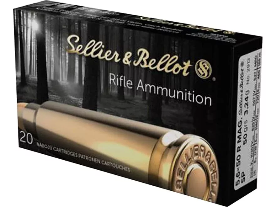 Sellier & Bellot 5.6x50mm Rimmed Ammo 50 Grain Jacketed Soft Point Box of 20