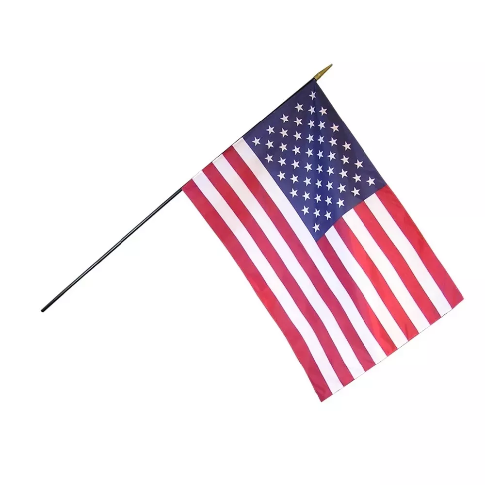 USA - 12" x 18" Stick Flag (Black Wooden Staff)
