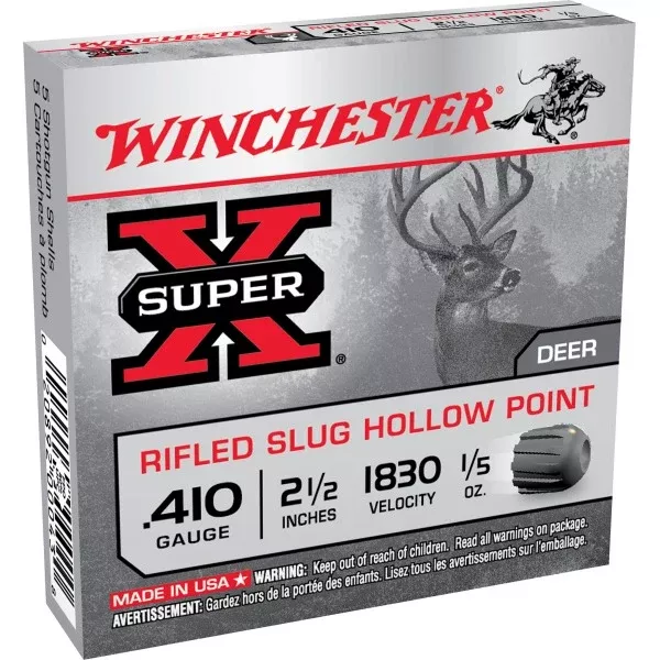 Winchester Super-X 410 Bore Ammunition 2-1/2″ 1/5 oz 1830 fps Rifled Slug Box of 5