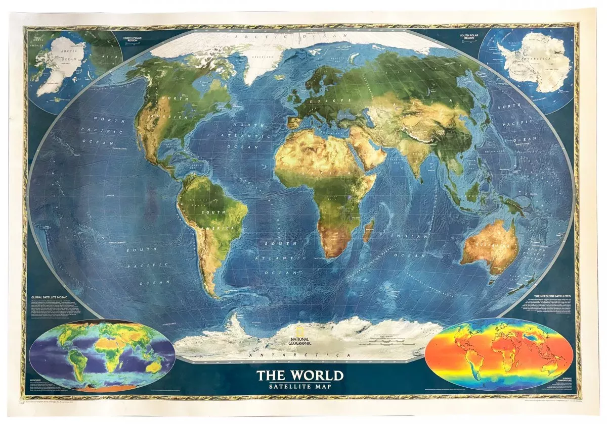 World National Geographic Map – 44″ x 32″(Satellite – Laminated)